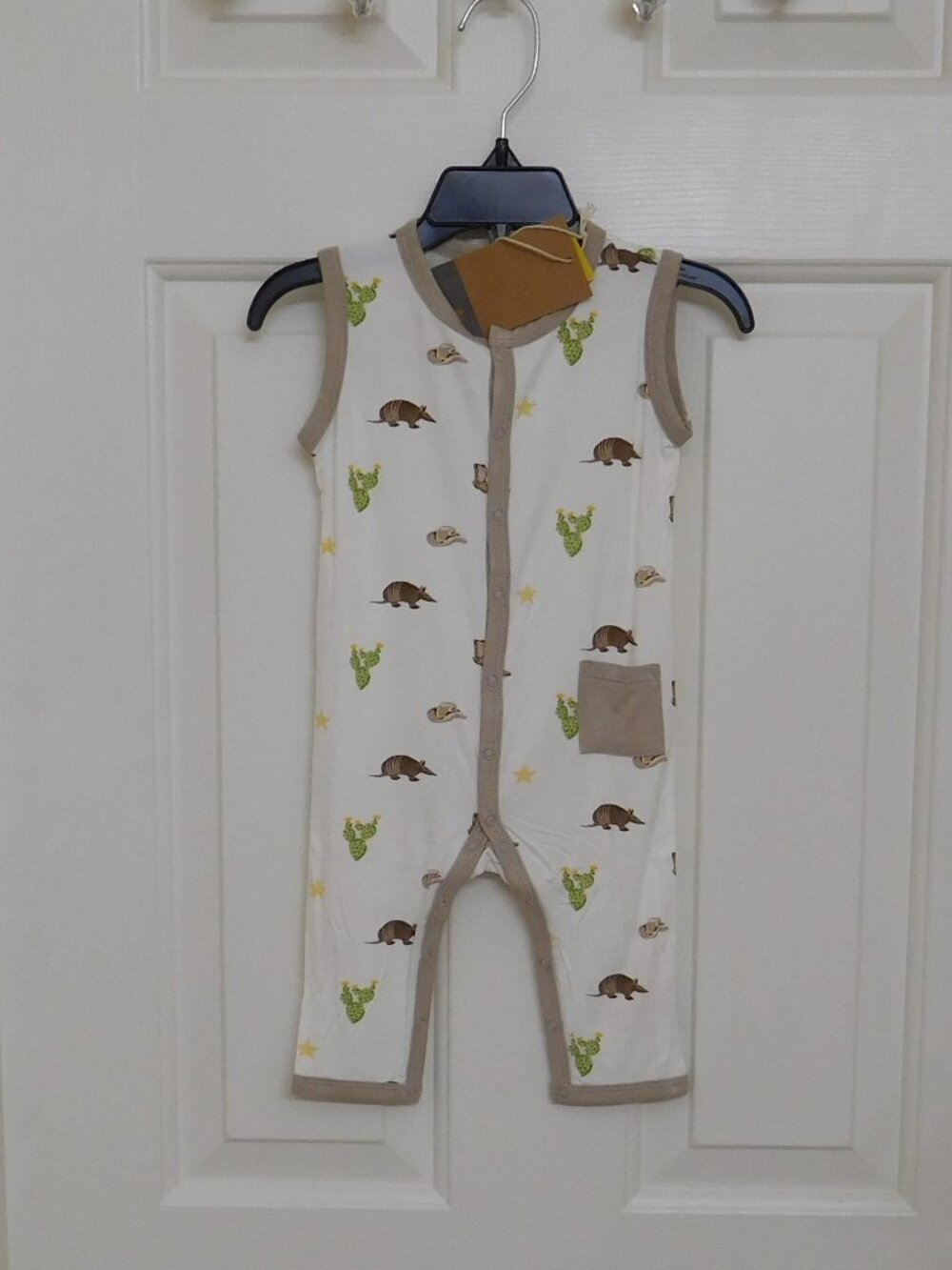 NWT Kyte Baby White Brown Green Western Print Pants Romper sz 12-18 Months